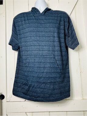 Men's Short-Sleeve Blue Striped Hooded Shirt M599